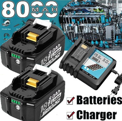 #ad 2PACK For Makita 18Volt 8.0Ah LXT Li Ion Battery BL1860B BL1830 BL1850 Charger $60.00