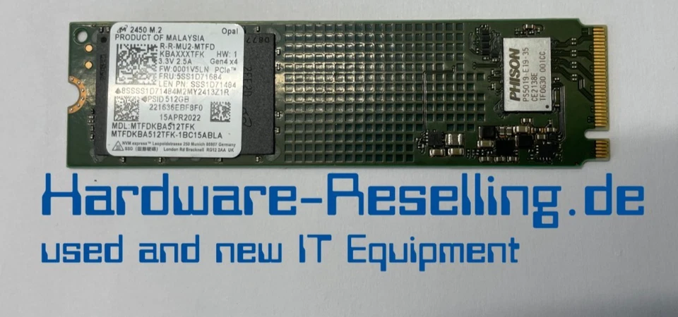 Lenovo 512GB 2450 M.2 G4 x4 PCIe MTFDKBA512TFK-1BC15ABLA 5SS1D71684 SSS1D71484 - Bild 1 von 1