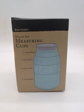 World Market Mason Jar Ceramic Measuring Cups 1/4, 1/3, 1/2, 1 cup Aqua Blue Set