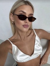 Retro Oval Slim Sunglasses   Brown Tortoiseshell  Y2K Vintage Chic UV400