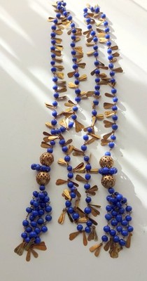 Vtg Max Neiger Art Deco Blue Czech Glass Lariat Flapper Necklace Egyptian Reviva