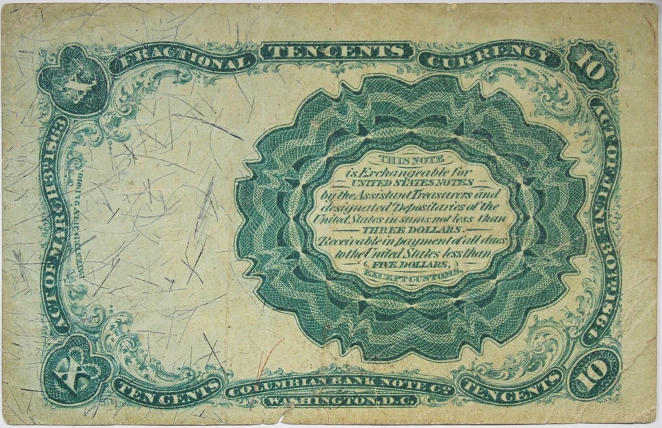 1874 10 Cents Fractional Currency VF/XF+ Circulated P200 - Image 2 of 2