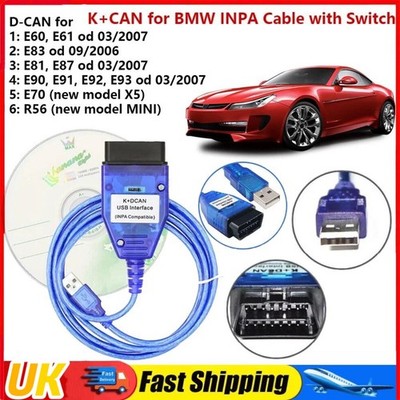 K+DCAN OBD2 Kabel mit Schalter FTDI FT232RL Tools EDIABAS NCS Expert ISTA für BMW