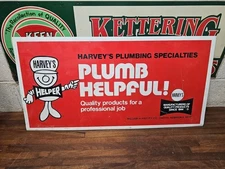 A113- vintage Harvey's Plumbing Original Advertising Metal Sign 24"x12 OMAHA NE