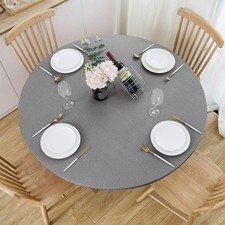 Round Vinyl Tablecloth Fitted with Elastic Edge, Flannel Backing PVC Table Cover