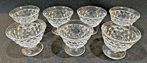Vintage Fostoria American Cubist Pedestal Glass Sundae Dessert Cups - Set of 7