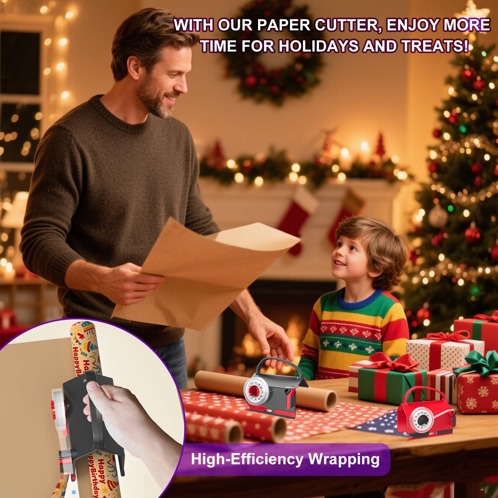 Upgrade 2 Pack Wrapping Paper Cutter &Tape Dispenser Dual Use, Gift Wrap Cutt...