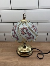 Vintage Tiffany Style Touch Table Lamp Floral Glass Shade 13cm Dia Gold Base