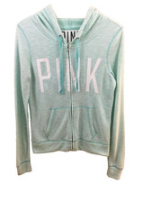 Victoria's Secret PINK Logo Hoodie Zip Up Jacket in Mint Green, Size XS