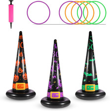 Halloween Ring Toss Game Set, Inflatable Witch Hat Ring Toss Game with 10 Plasti