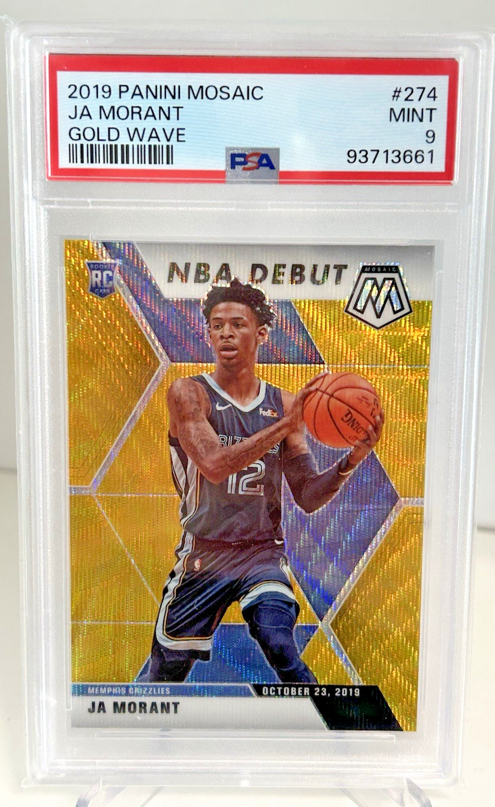 Ja Morant RC 2019 Panini Mosaic Gold Wave Prizm NBA Debut #274 PSA MINT 9