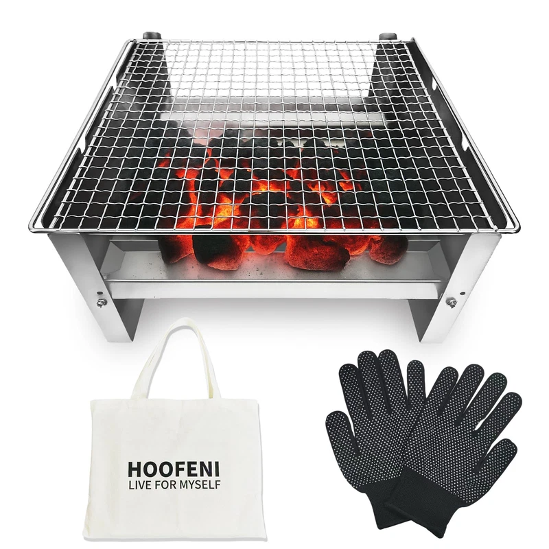 Hoofeni Portable Charcoal Grill 16 Inch Foldable Tabletop Bbq Carry Bag Gloves