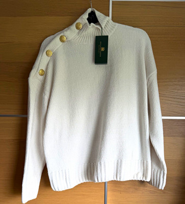 Holland Cooper  XL 16 18 Natural Cream Lorford High Neck Knit Jumper Gold Button
