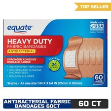 Equate Antibacterial Heavy-Duty Fabric Bandages, Large, 60 Count