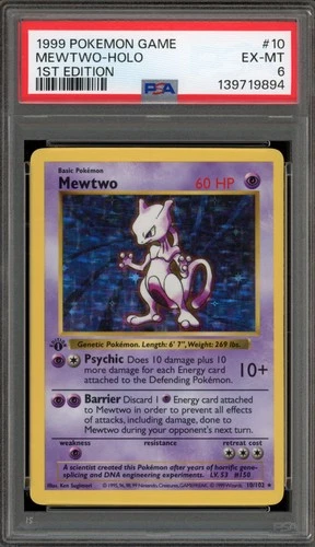 Pokemon Mewtwo Base Set Shadowless 1st Edition Holo Rare #10 PSA 6
