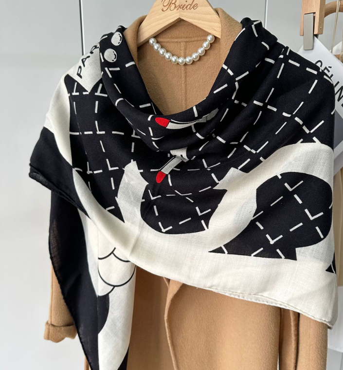 70% Cashmere & 30% Silk Wrap Scarf Shawl Grid Chain Bandana Kerchief 130X130cm