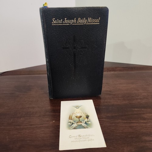 Saint Joseph Daily Missal Illustrated Black Leather 1957 W/ 1962 Prayer Card