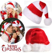 4  Premium Christmas Santa Claus Hat Cosplay Costume Adults Warm Plush Xmas Cap