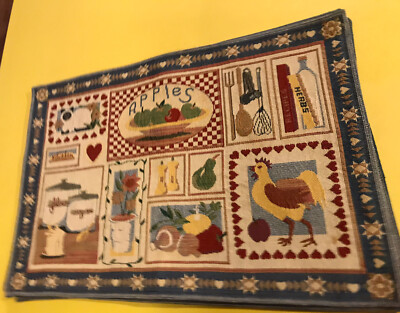 4 Placemats Tapestry Kitchen Apple Butter Herbs Flour Sugar Rooster Pear 19x13 