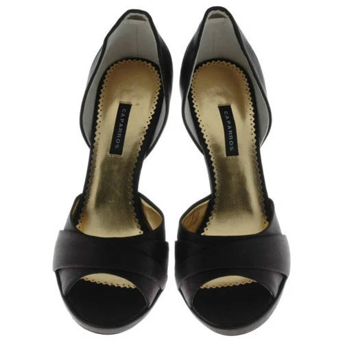 Nuevo CAPARROS Mujer D'Orsay Negro Seda Tacón Alto Bomba Sandalia Vestido Zapato Talla 9.5 M Foto 2 de 4