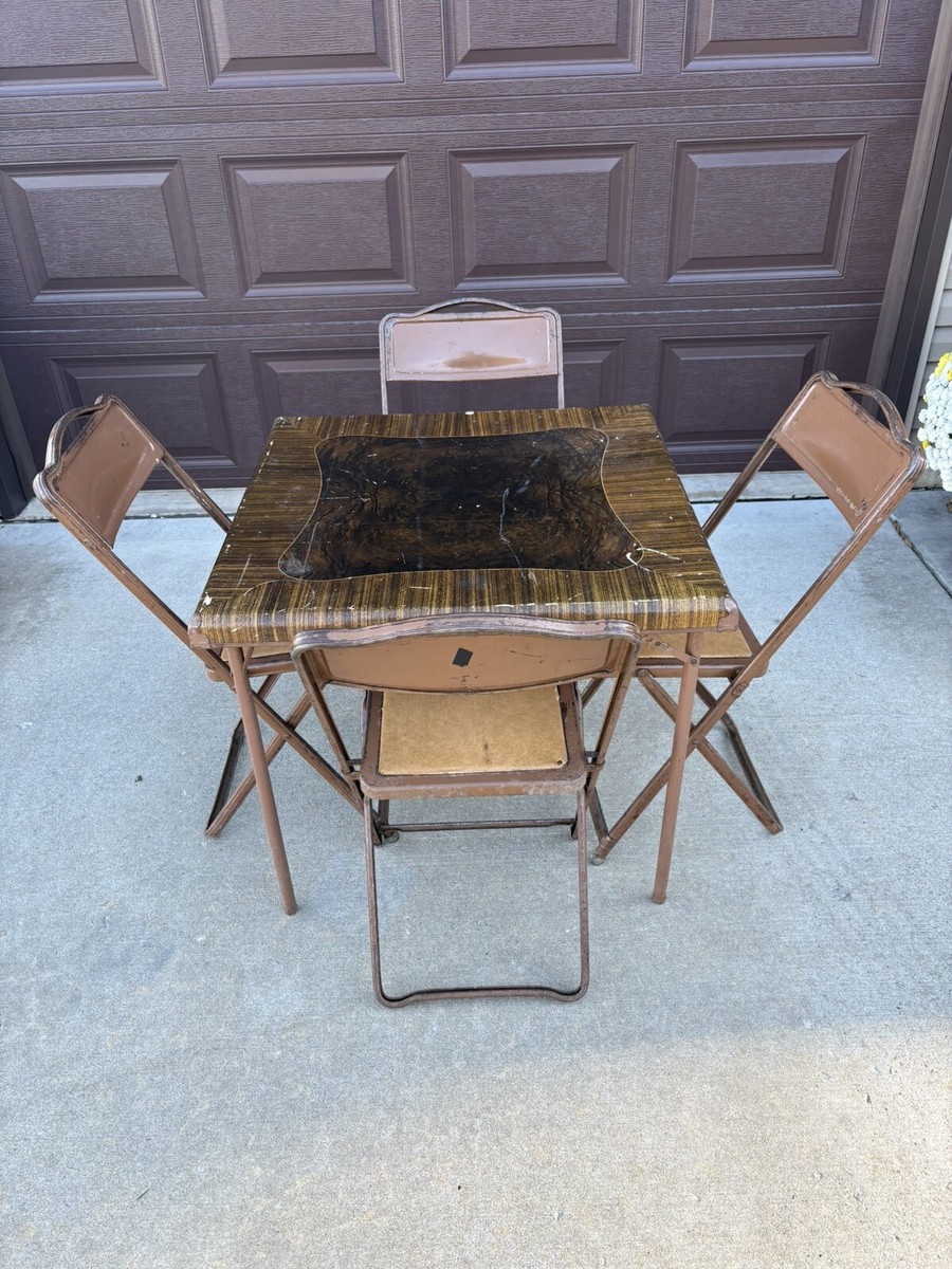 Rare Vintage 1930s Samson Folding Card Table & 4 Chairs Set