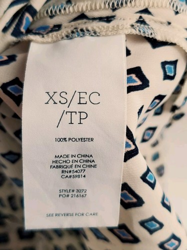 Camicetta canotta Cabi donna XS blu panna plissettata senza maniche geometrica #3272 - Foto 10 di 12