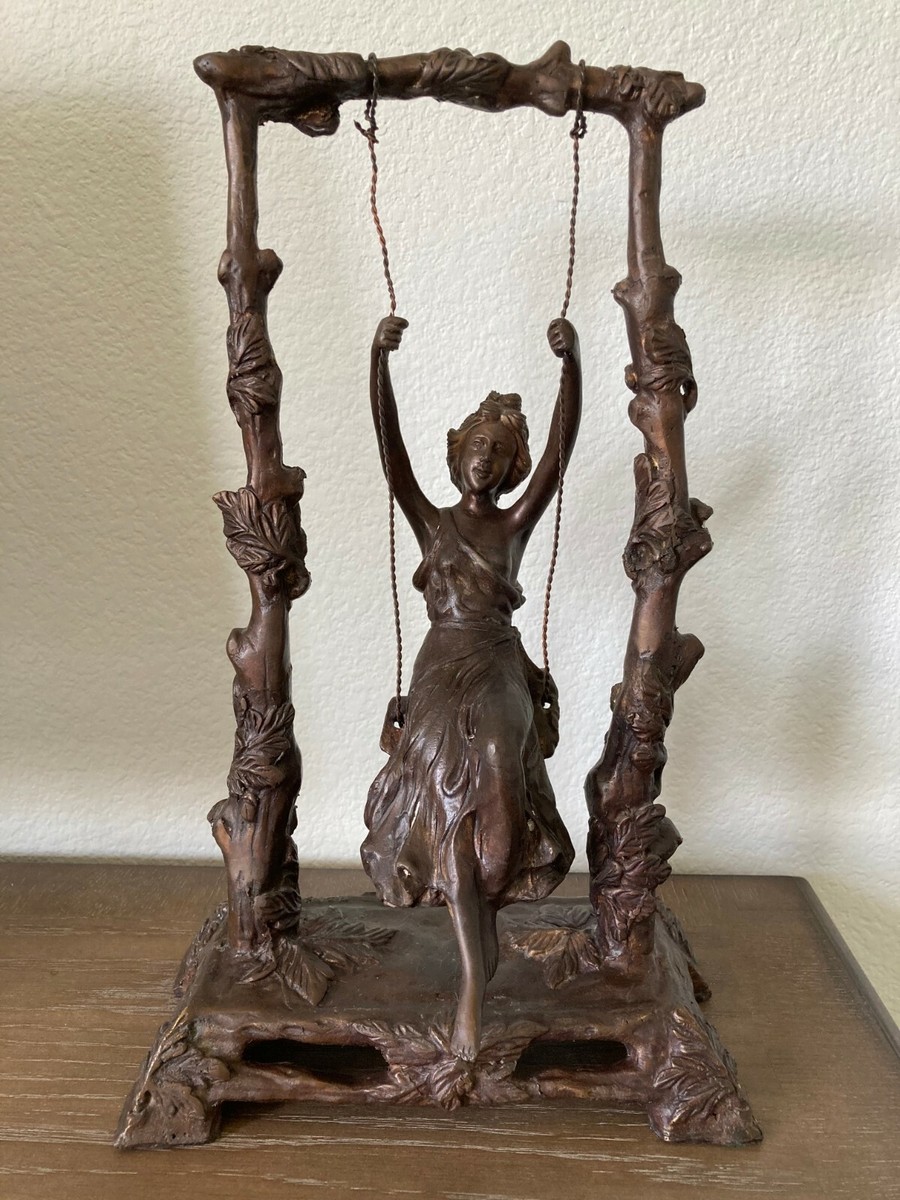 Antique Auguste Moreau Bronze Lady Girl On A Swing Sculpture 15½
