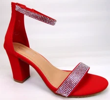 Top Moda EMMA Women's Ankle Strap Dress Sandal Block Heels Size 6.0 Med, Red