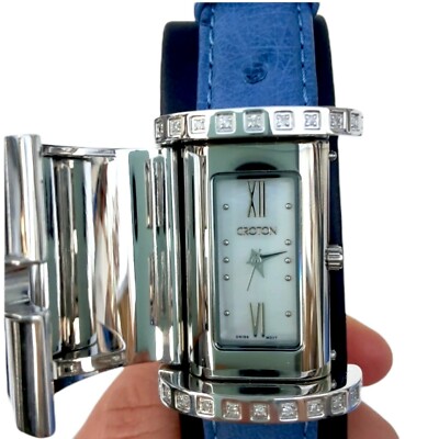 Croton Ladies Diamond Watch w/ Close Top Lid MOP Dial w 