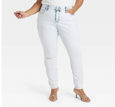 Women's Mid-Rise Skinny Jeans - Ava  Viv Light Blue Denim 18 Acid Wash Stretch