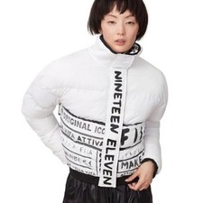 Fila Doro Graffiti Graphic Print White Puffer Bomber Jacket Size S