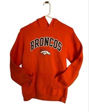 Denver Broncos NFL Orange Large 14/16 Sweatshirt Hoodie Pocket 55p Cotton 900921