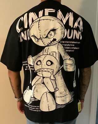 Cinema Underground Black T shirt with back Animated print medium size oversize