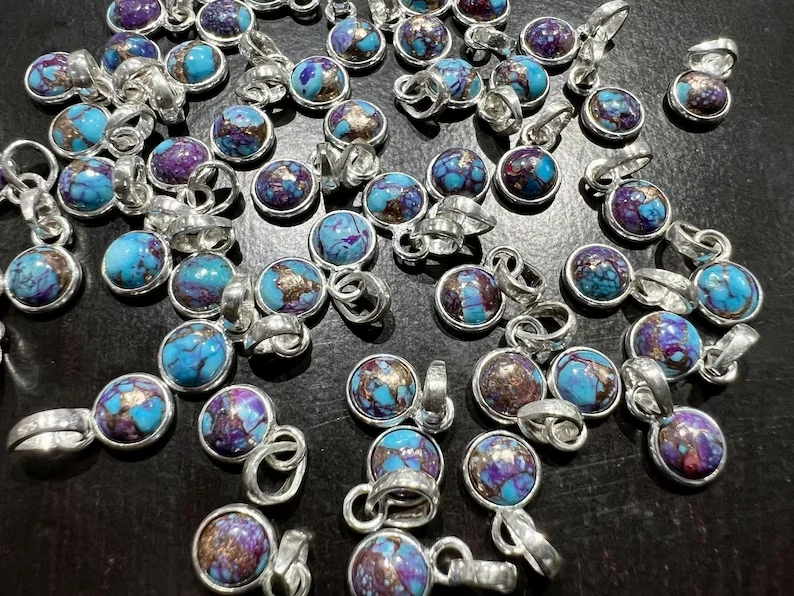 Lila Mohave Türkis Anhänger, Handgemacht Anhänger, 925 Sterlingsilber Anhänger - Bild 2 von 4