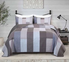 Sora Plaid Checkered Coverlet Bedspread Pre-Washed Cotton Patchwork Quilt Set
