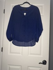 Banana Republic Swiss Dot Button Down Textured Blouse Large Sheer Blue Nwt 64.9