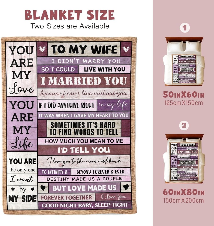 SteadStyle Wife's Official Nap Blanket - 50x60 Inch Microfiber Flannel Romantic Gift For Her (Birthday, Anniversary, Valentine's)