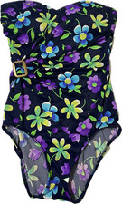 Women's One Piece Swimsuit Straples Black Floral Size 16