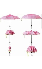 Victoria's Secret Umbrella Compact Fold Pink Stripes Neon Trim Bright