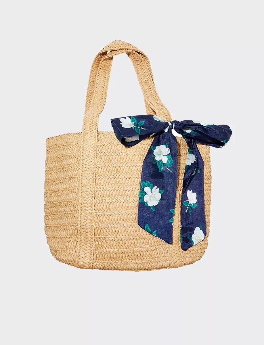 Draper James Straw Bag with Floral Scarf New