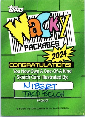 2024 WACKY PACKAGES DRAWN ARTIST SKETCH CARD TACO BELCH by NIEBERY 192 - Picture 2 of 2
