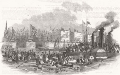 SHIPS. Arrival of the Royal Yacht 1846 old antique vintage print picture