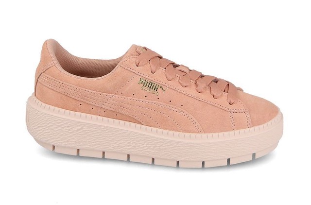 puma suede platform satin trainer in pink