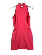 Kono New York Dress Women's 7/8 Pink Vintage Pockets High Neck Open Back Party