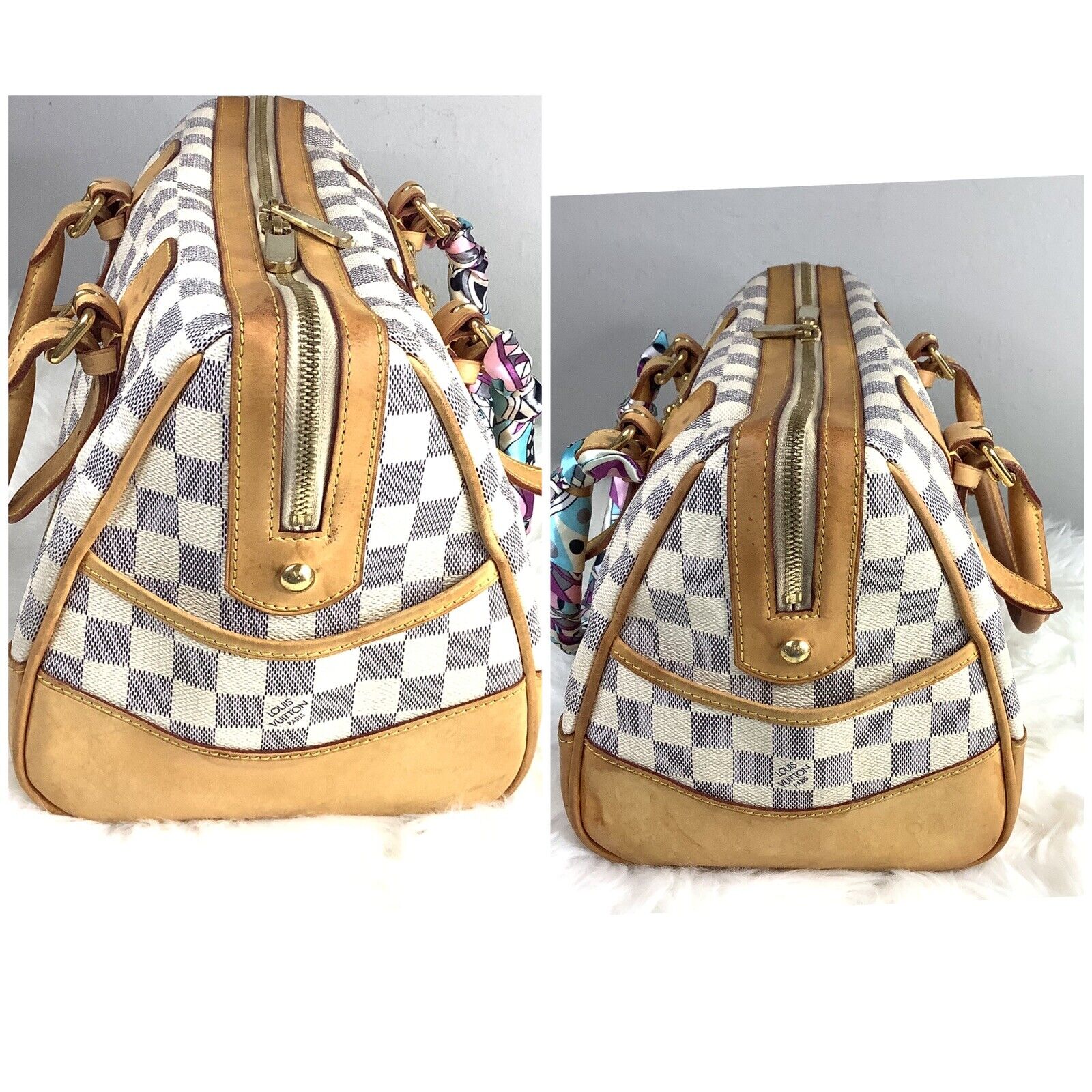 LV Berkeley Damier Azur Coated Canvas with Leather and Gold Hardware  #OURY-6 – Luxuy Vintage