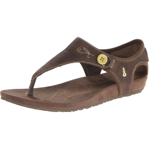 Ahnu Riemchen Serena Sandalen Gr. 9,5 braun Outdoor Leder Riemen Knopf Slipper