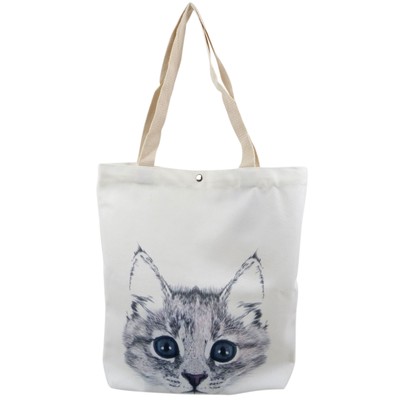 Damen Einkaufstasche/Beuteltasche Baumwolle grau Katzengesicht