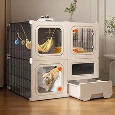 Cat Cage Cat Enclosure W/ Litter Box Cat Playpen Detachable Metal Cat Cage