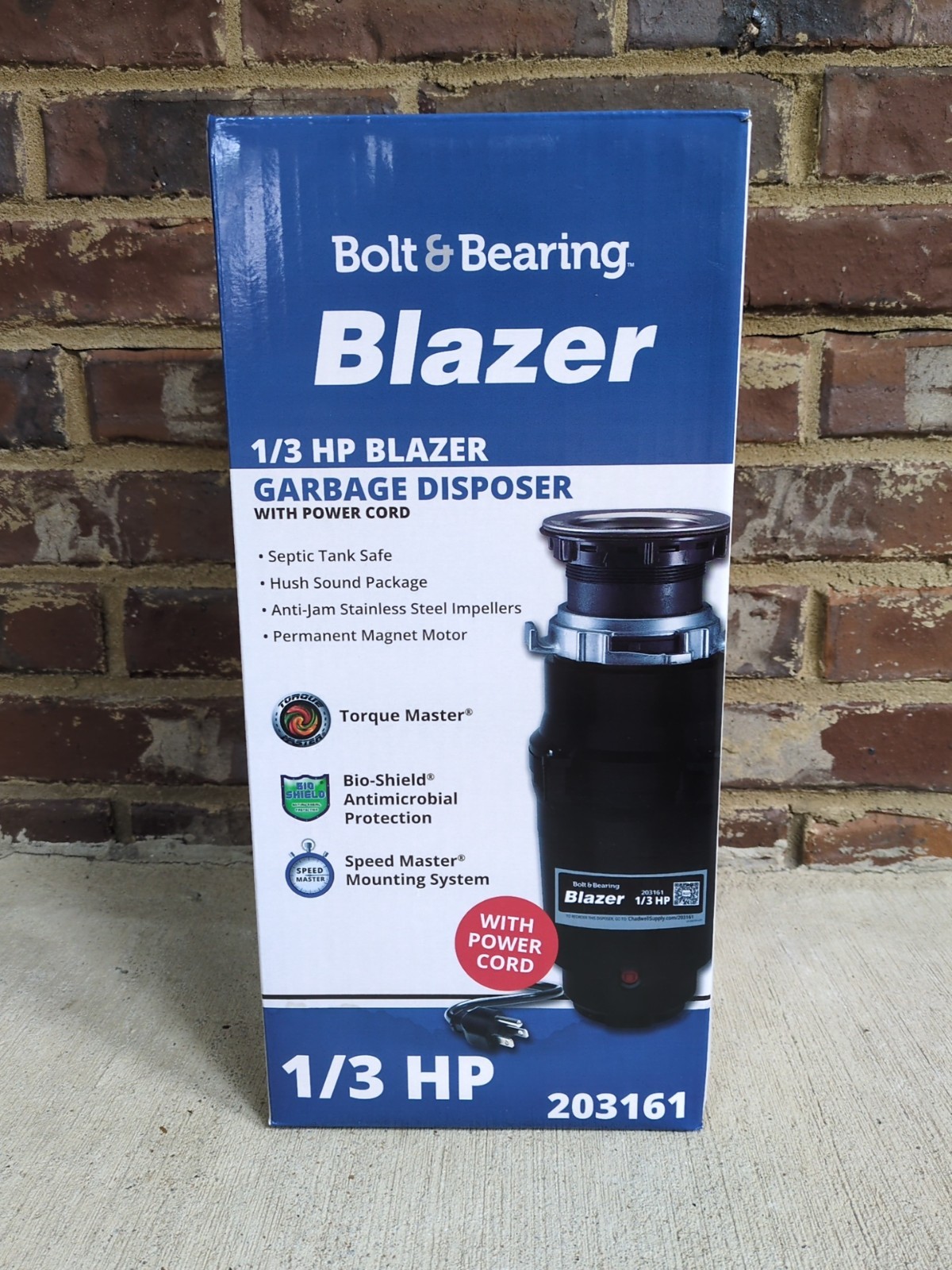Bolt & Bearing 1/3  HP Blazer Garbage Disposal Wth Power Cord Septic Safe 203161