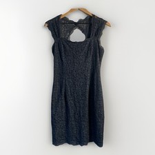 ADRIANNA PAPELL Navy Blue Lace Back Cutout Sheath Stretch Mini DRESS SZ 6/8